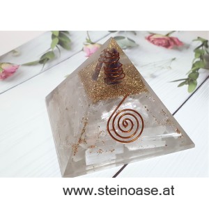 Orgonit Pyramide: Selenit & Amethyst-Kristall & Spirale